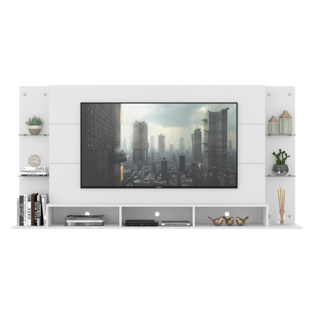 Painel p/ TV 65" c/ prateleiras vidro Braga Plus Multimóveis