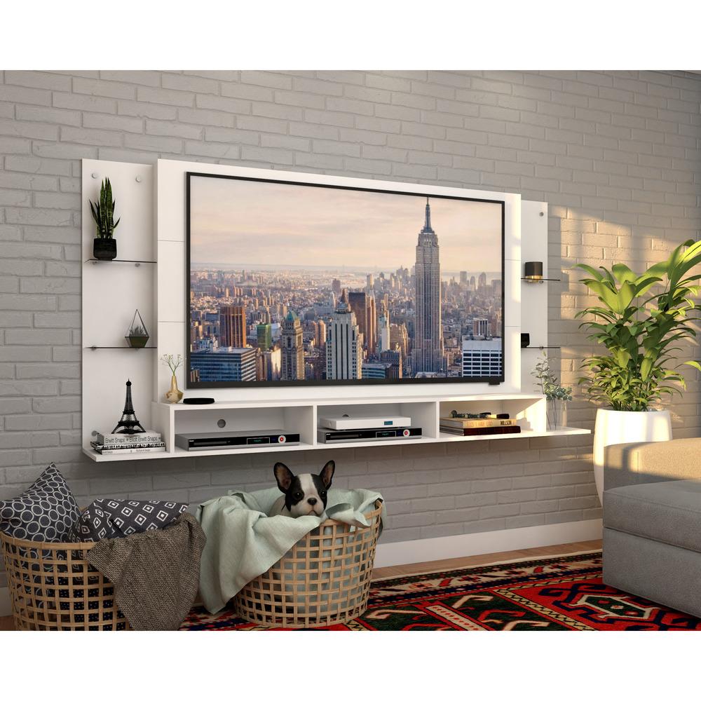 Painel p/ TV 65" c/ prateleiras vidro Braga Plus Multimóveis