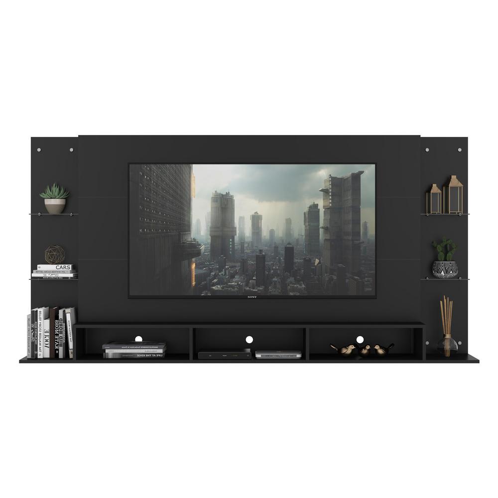 Painel p/ TV 65" c/ prateleiras vidro Braga Plus Multimóveis
