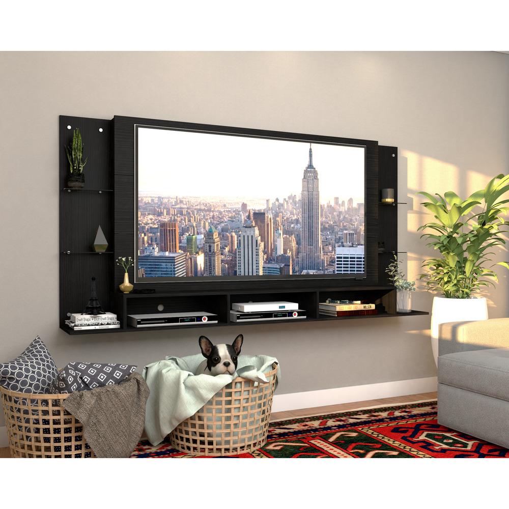 Painel p/ TV 65" c/ prateleiras vidro Braga Plus Multimóveis
