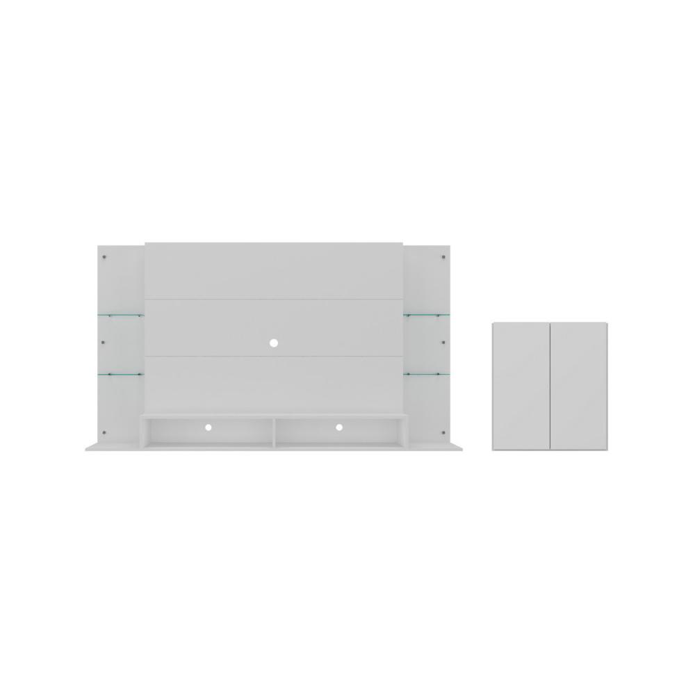 Painel para TV 60 Polegadas com Prateleiras Vidro e Aparador 2 Portas Multimóveis MP1099 Branco