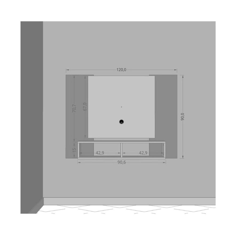 Painel para TV até 42 Polegadas com Nichos Multimóveis CR45289 Preto Fosco/Ripado