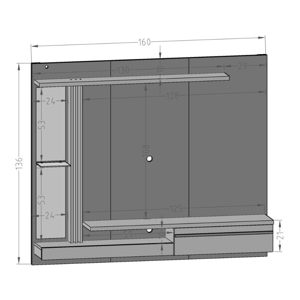 Painel para TV até 55 Polegadas com LED Espelhos Vidro e 1 Porta Multimóveis CR45284 Off White/Cinamomo