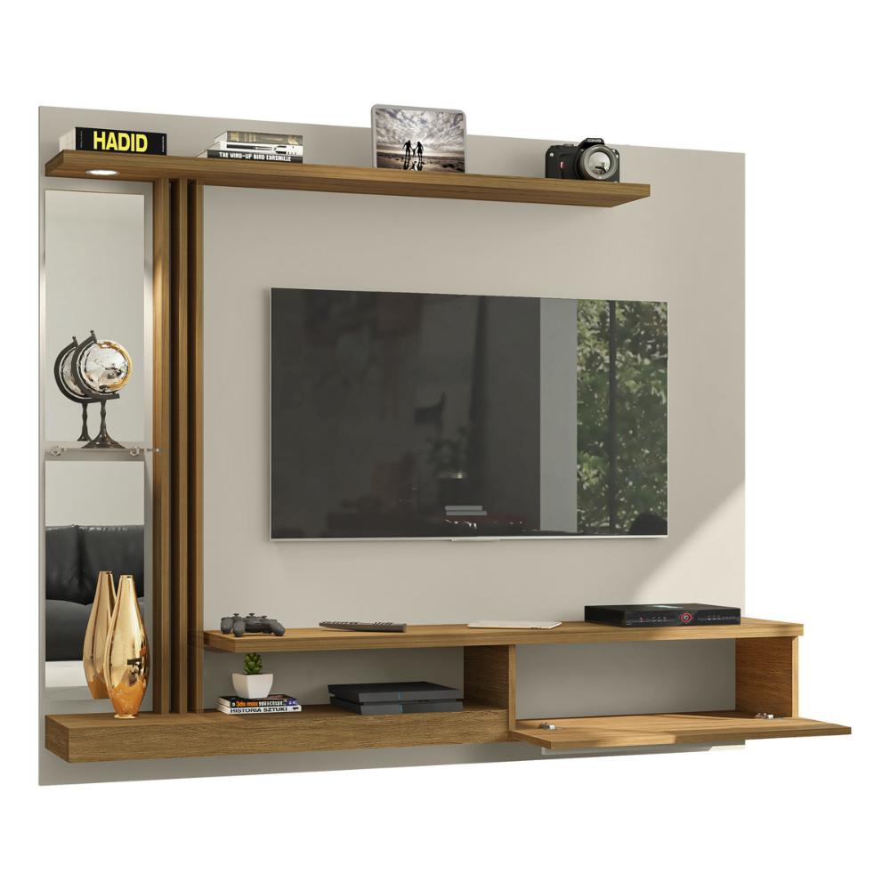 Painel para TV até 55 Polegadas com LED Espelhos Vidro e 1 Porta Multimóveis CR45284 Off White/Cinamomo
