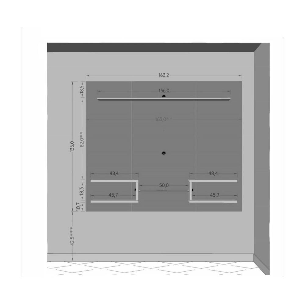 Painel para TV até 55 Polegadas com Vidro e Prateleiras Multimóveis CR45282 Off White/Cinamomo/Ripado