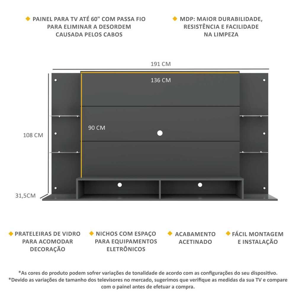Painel para TV até 60" Multimóveis Nairóbi FG2739 Grafite