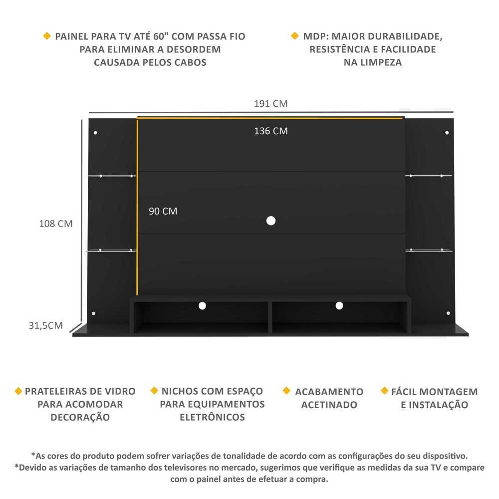 Painel para TV até 60" Multimóveis Nairóbi FG2739 Preto