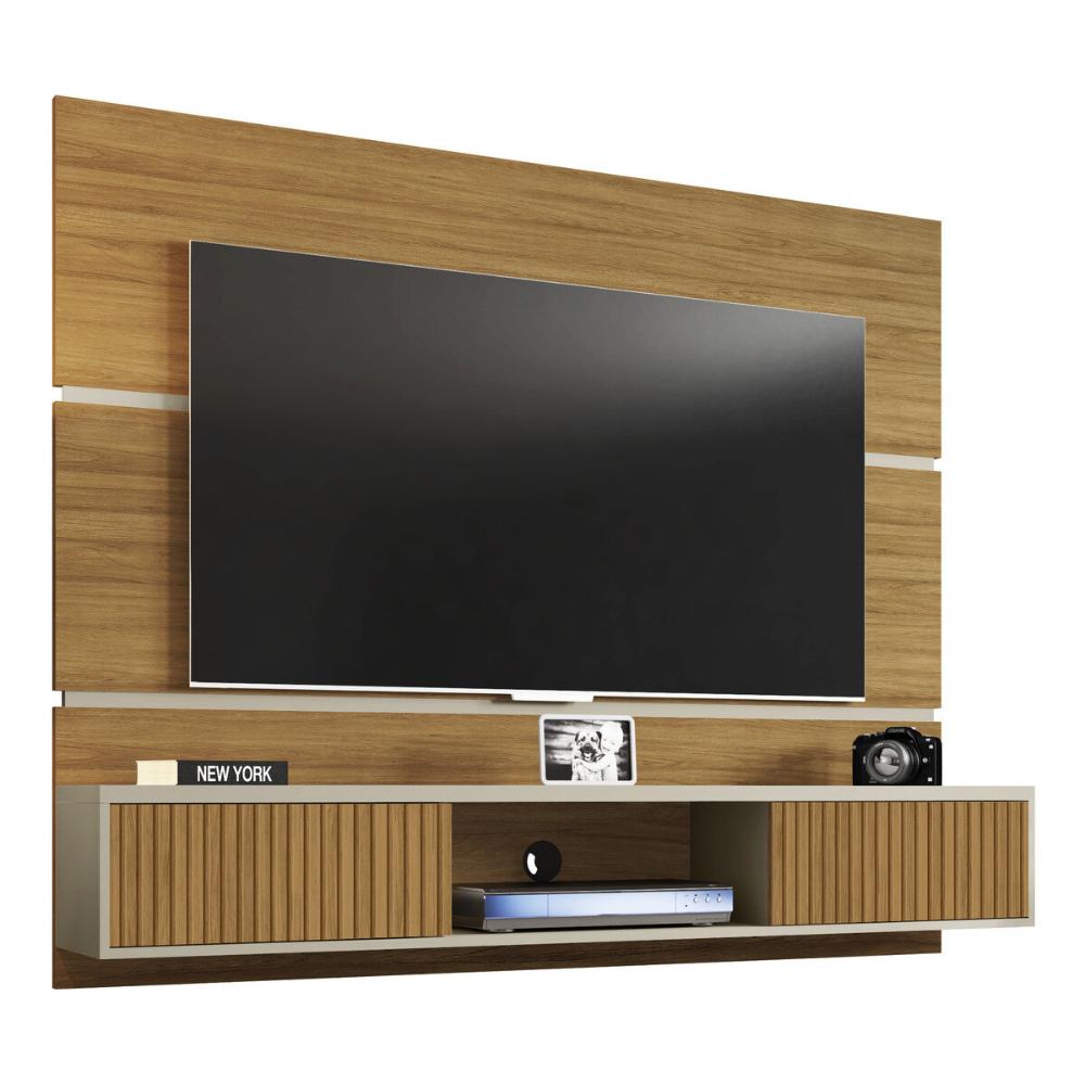 Painel para TV até 65 Polegadas com 2 Portas Basculantes Multimóveis CR45281 Cinamomo/Off White/Ripado