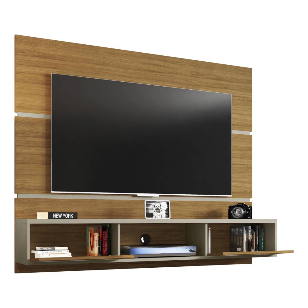 Painel para TV até 65 Polegadas com 2 Portas Basculantes Multimóveis CR45281 Cinamomo/Off White/Ripado