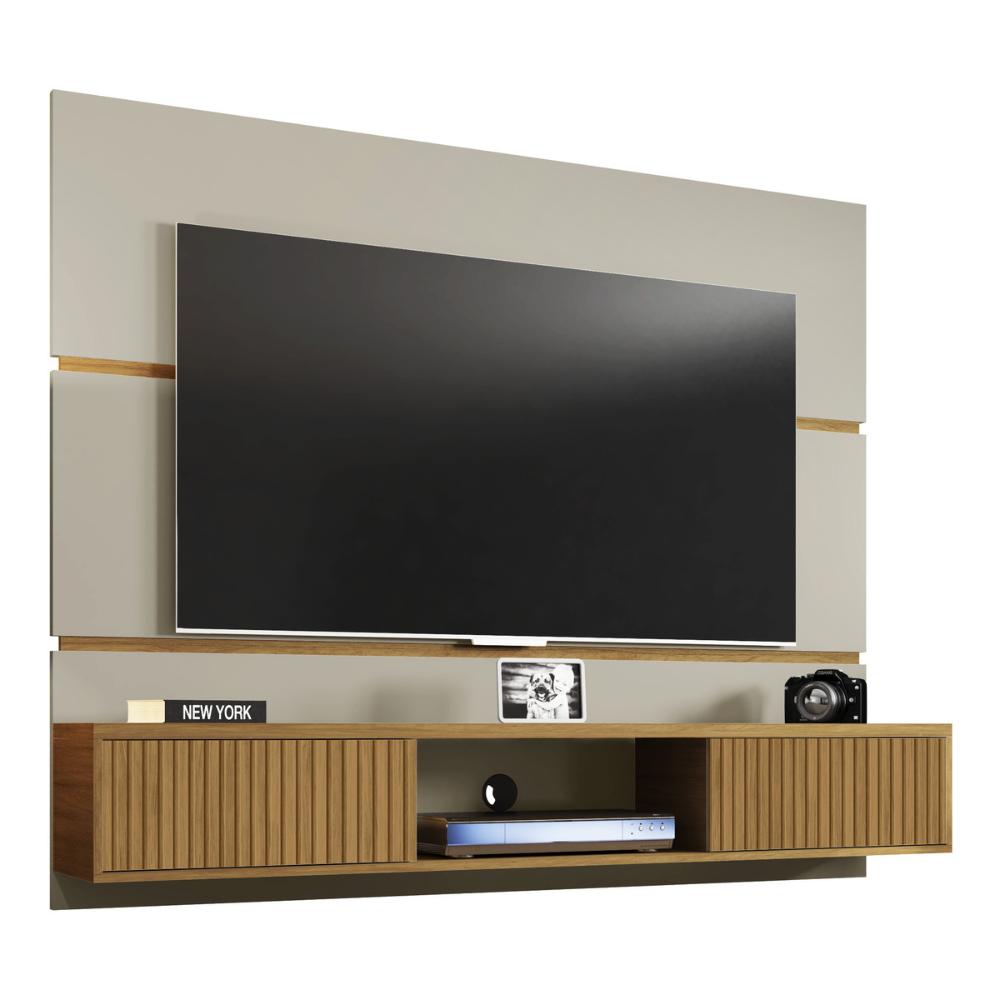 Painel para TV até 65 Polegadas com 2 Portas Basculantes Multimóveis CR45281 Off White/Cinamomo/Ripado