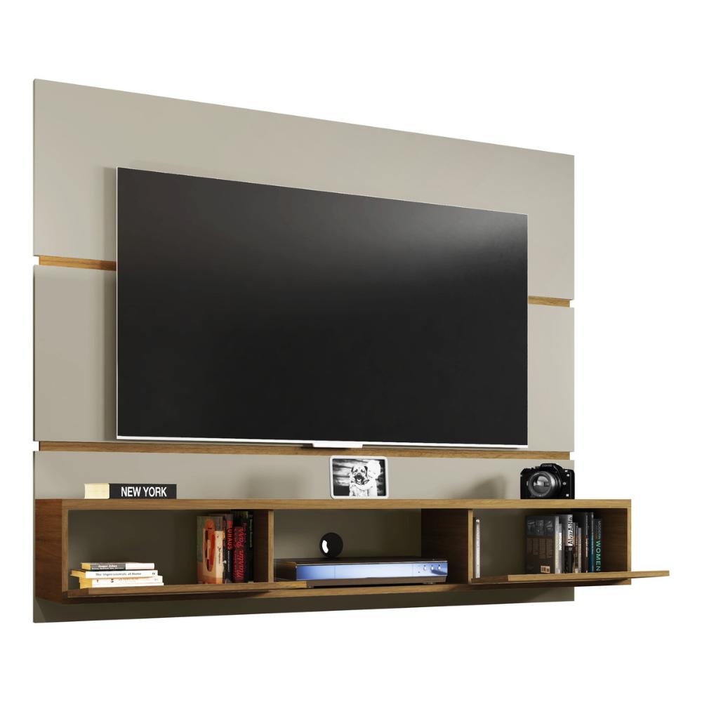 Painel para TV até 65 Polegadas com 2 Portas Basculantes Multimóveis CR45281 Off White/Cinamomo/Ripado