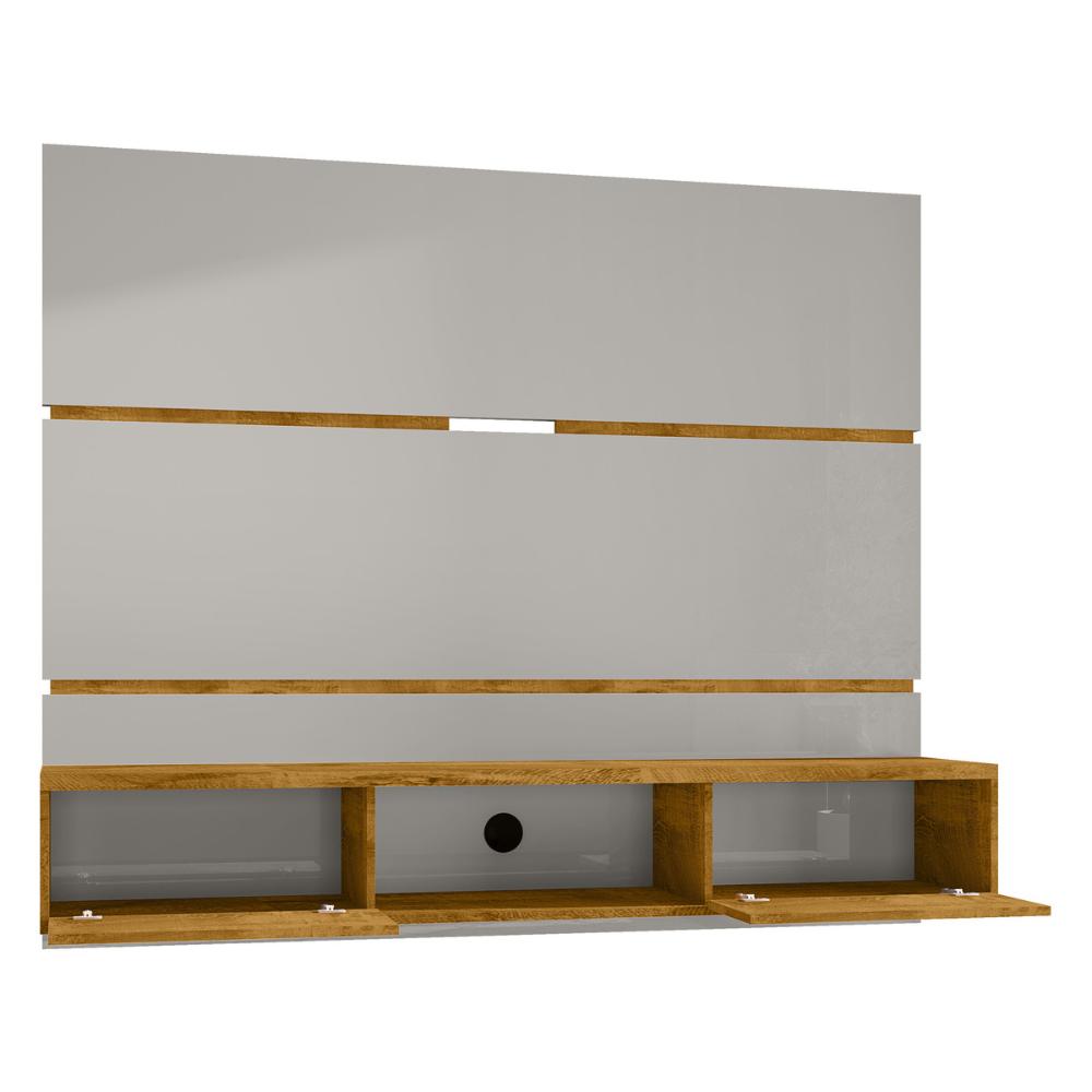 Painel para TV até 65 Polegadas com 2 Portas Basculantes Multimóveis CR45281 Off White/Naturalle/Ripado