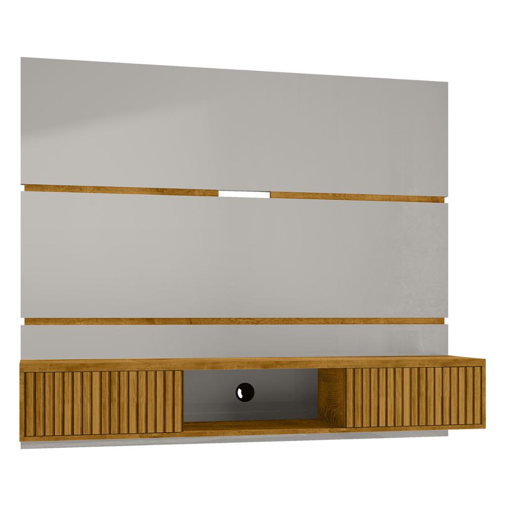 Painel para TV até 65 Polegadas com 2 Portas Basculantes Multimóveis CR45281 Off White/Naturalle/Ripado
