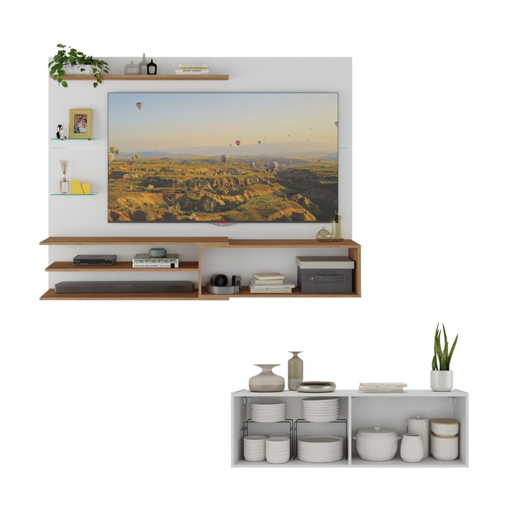 Painel para TV até 65 Polegadas com Aparador 4 Portas com Espelho Multimóveis MP1088 Rustic/Branco