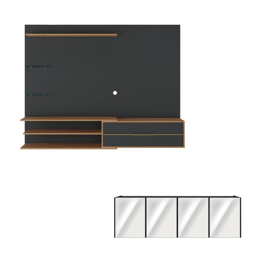 Painel para TV até 65 Polegadas com Aparador 4 Portas com Espelho Multimóveis MP1088 Rustic/Preto