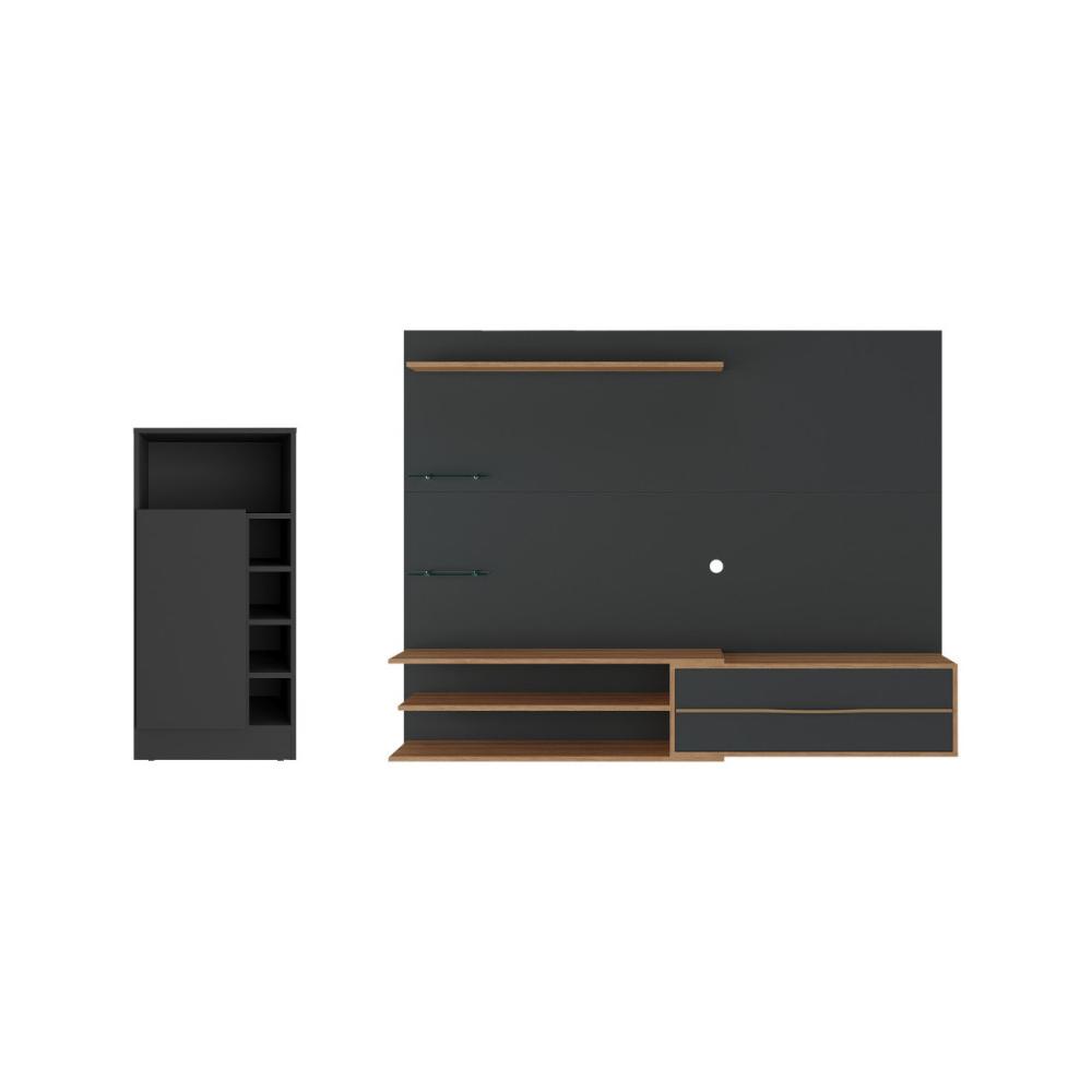 Painel para TV até 65 Polegadas com Bancada 1 Porta e Espelho Multimóveis MP1093 Preto/Madeirado