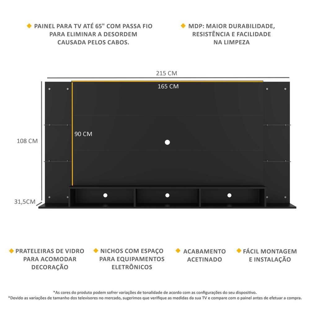 Painel para TV até 65" Multimóveis Nairóbi Plus FG3113 Preto