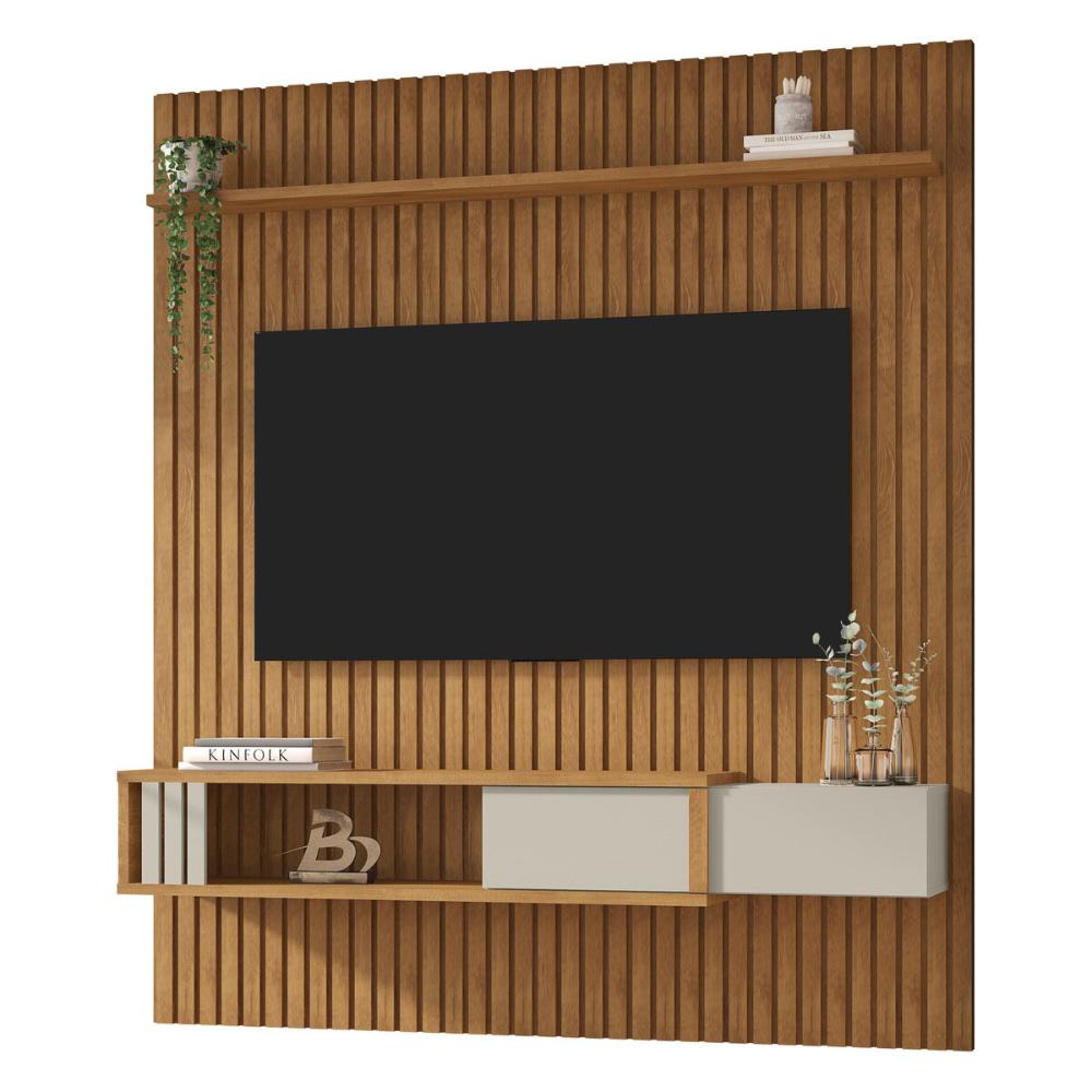 Painel para TV até 75 Polegadas Ripado com 1 Gaveta e Nicho Multimóveis CR45288 Naturalle/Off White