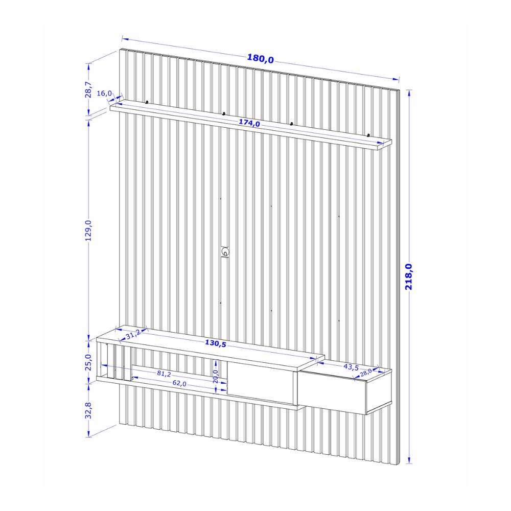 Painel para TV até 75 Polegadas Ripado com 1 Gaveta e Nicho Multimóveis CR45288 Naturalle/Off White