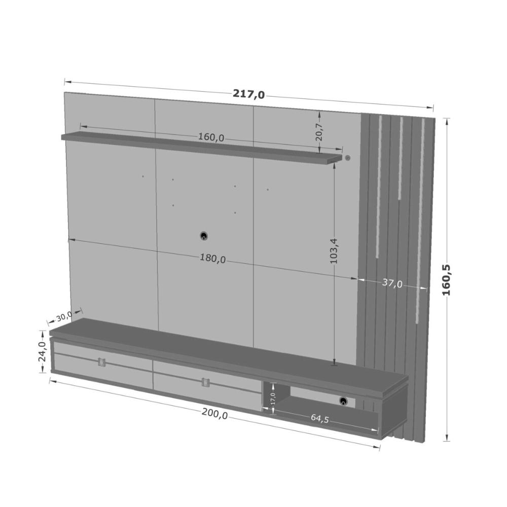 Painel para TV até 80 Polegadas com Ripado Fita LED e 2 Gavetas Multimóveis CR45285 Off White/Naturalle