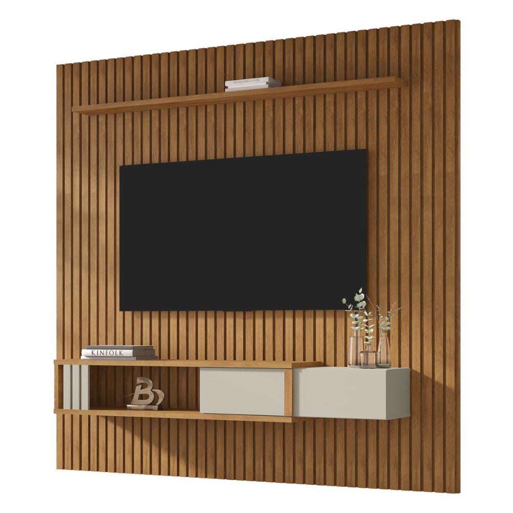 Painel para TV até 85 Polegadas Ripado com 1 Gaveta e Nicho Multimóveis CR45283 Naturalle/Off White
