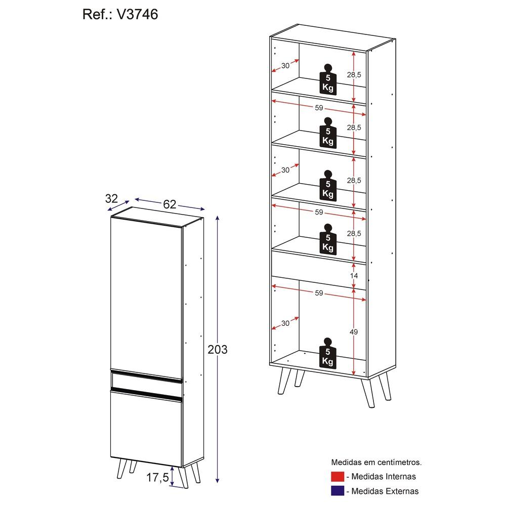 Paneleiro 2 Portas 62cm Veneza Multimóveis V3746 Branco/Dourado