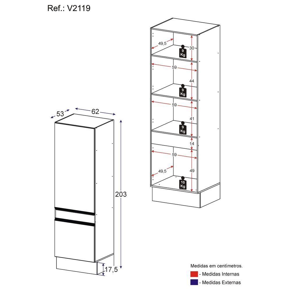 Paneleiro 2 Portas 62cm com Rodapé Veneza Multimóveis V2119 Branco/Dourado