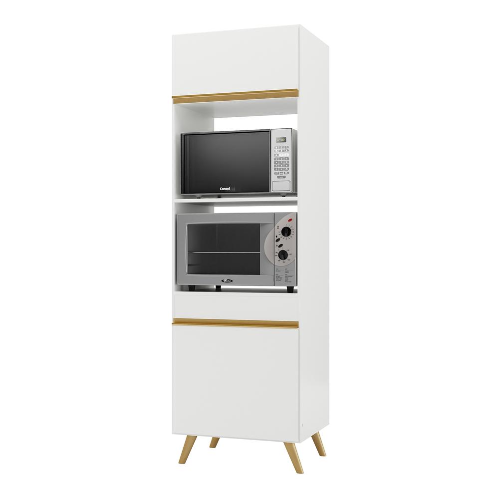 Paneleiro 2 Portas 63cm para Forno e Microondas Veneza Multimóveis V3679 Branco/Dourado