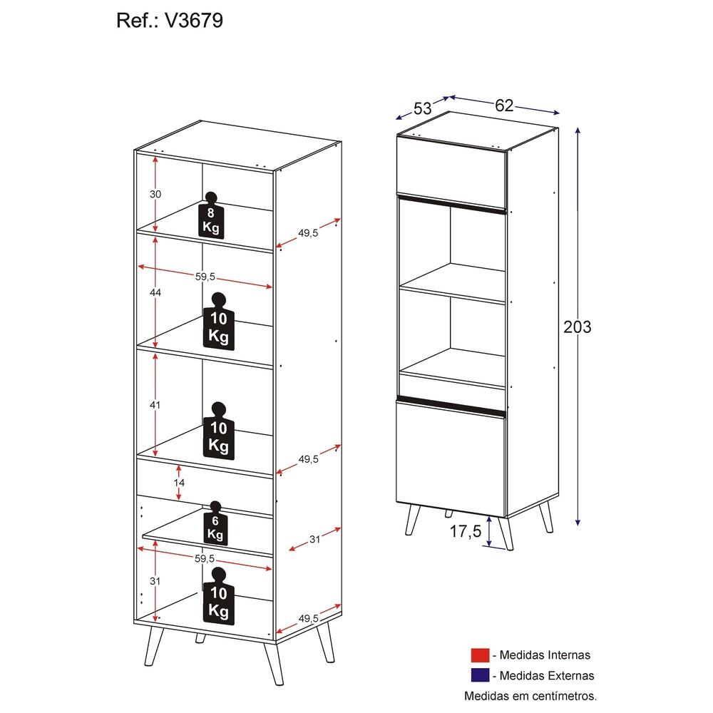 Paneleiro 2 Portas 63cm para Forno e Microondas Veneza Multimóveis V3679 Preto/Branco