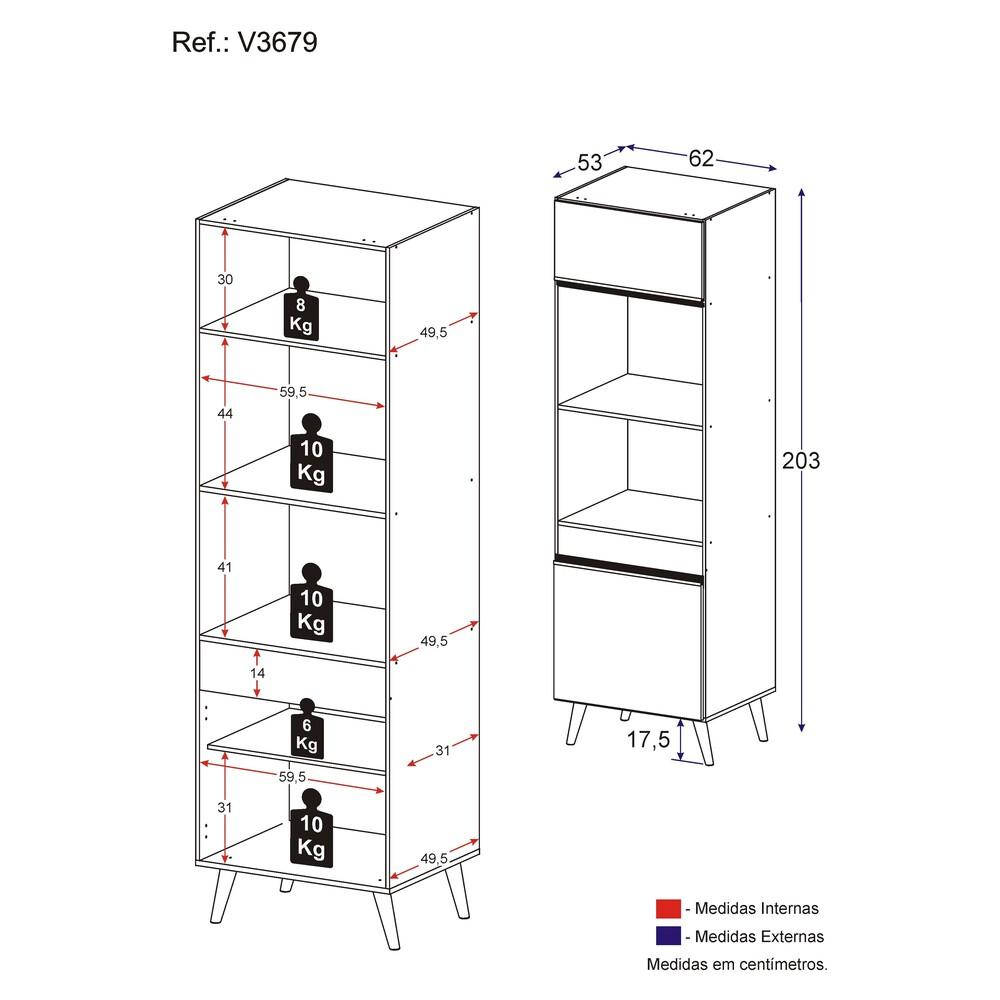 Paneleiro 2 Portas 63cm para Forno e Microondas Veneza Multimóveis V3679 Preto/Dourado