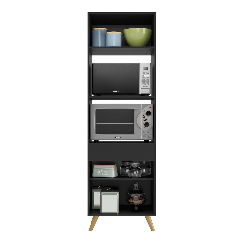 Paneleiro 2 Portas 63cm para Forno e Microondas Veneza Multimóveis V3679 Preto/Dourado