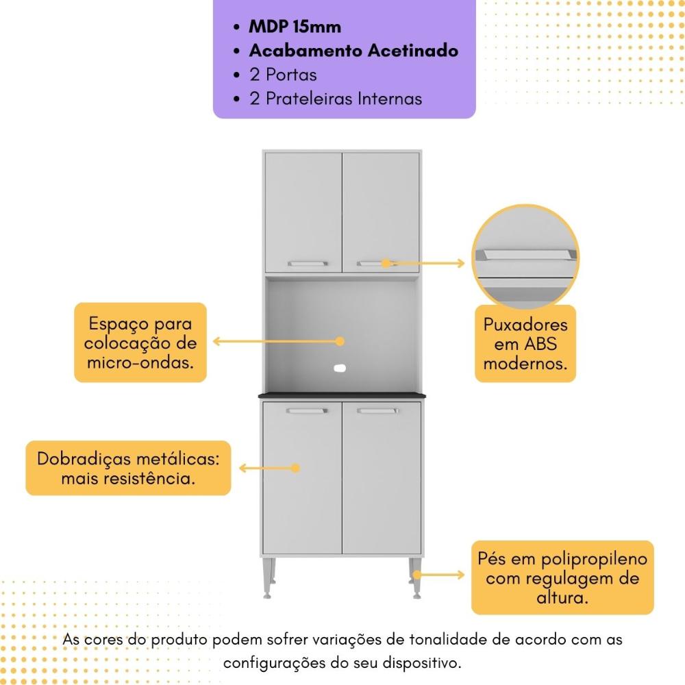 Paneleiro 63cm 4 Portas para Micro-ondas Xangai Multimóveis MP2245 Branco