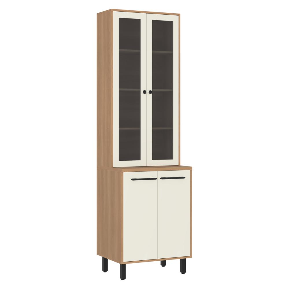 Paneleiro Cristaleira 65cm com Vidros e 4 Portas Havana Multimóveis CR20312 Rovere/Champanhe