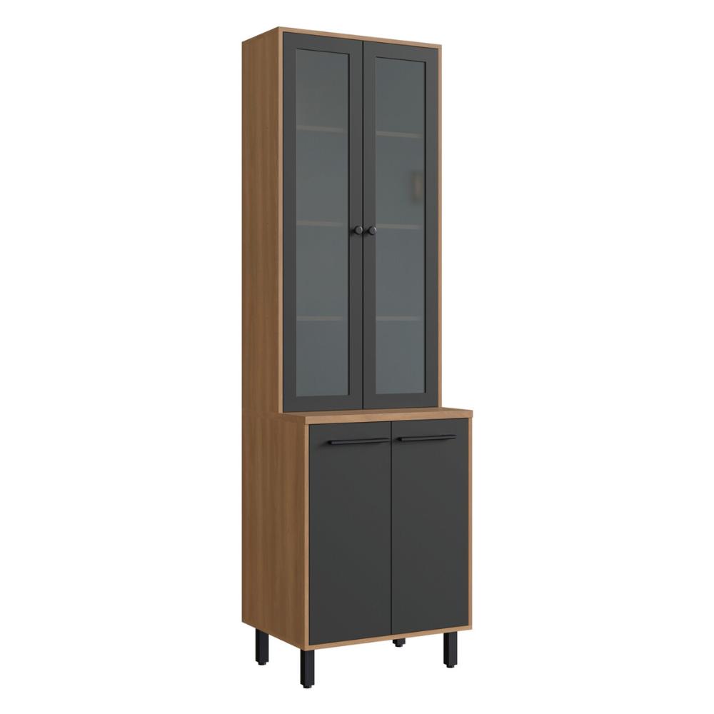 Paneleiro Cristaleira 65cm com Vidros e 4 Portas Havana Multimóveis CR20312 Rovere/Grafite