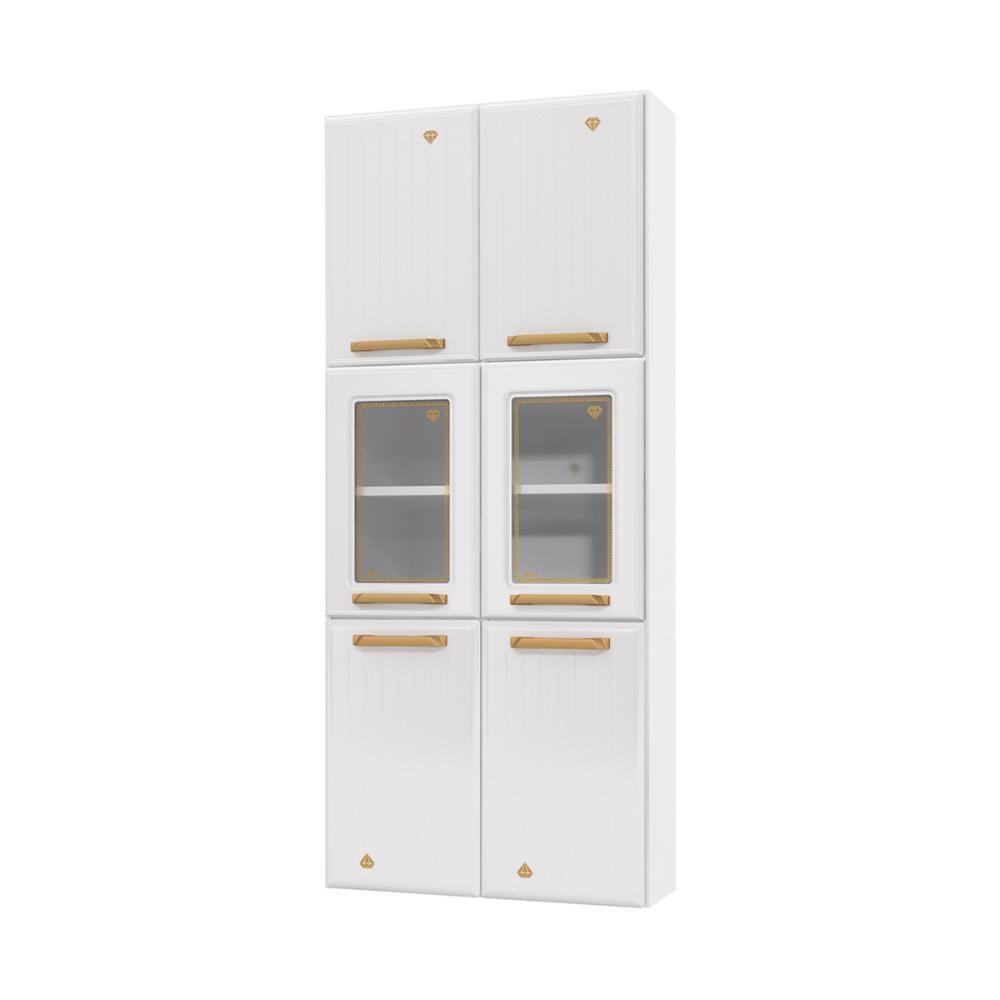 Paneleiro Duplo para Cozinha de Aço com Vidros 6 Portas Multimóveis CR20364 Branco