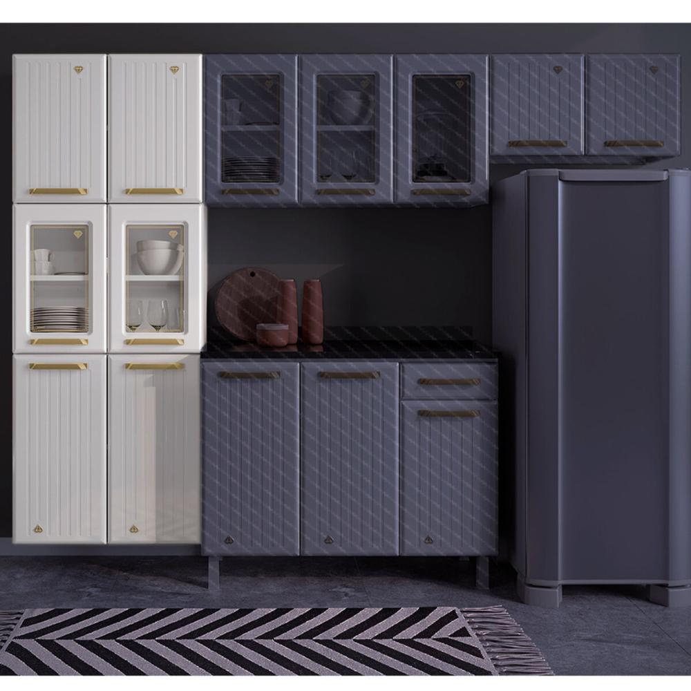 Paneleiro Duplo para Cozinha de Aço com Vidros 6 Portas Multimóveis CR20364 Branco
