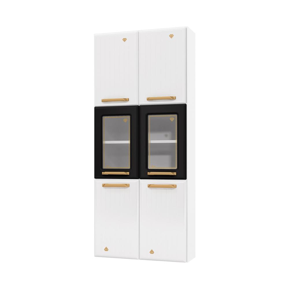 Paneleiro Duplo para Cozinha de Aço com Vidros 6 Portas Multimóveis CR20364 Branco/Preto
