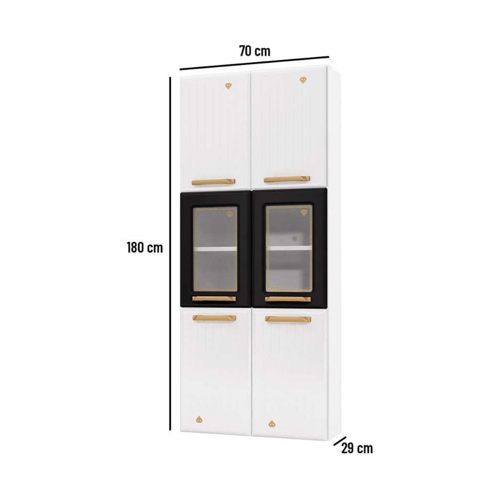 Paneleiro Duplo para Cozinha de Aço com Vidros 6 Portas Multimóveis CR20364 Branco/Preto