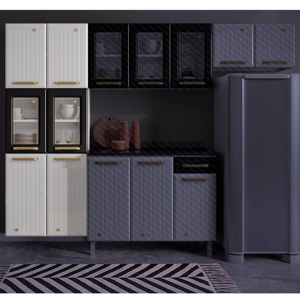 Paneleiro Duplo para Cozinha de Aço com Vidros 6 Portas Multimóveis CR20364 Branco/Preto