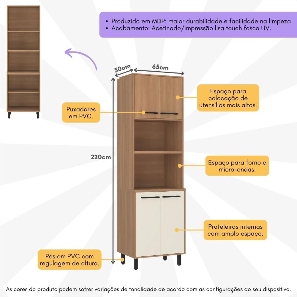 Paneleiro Torre Quente 65cm para Forno e Micro-ondas 4 Portas Havana Multimóveis CR20311 Rovere/Champanhe