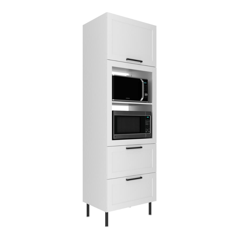 Paneleiro Torre Quente MDF para Forno/Micro-ondas 1 Porta 2 Gavetas 80cm Multimóveis CR20445 Branco