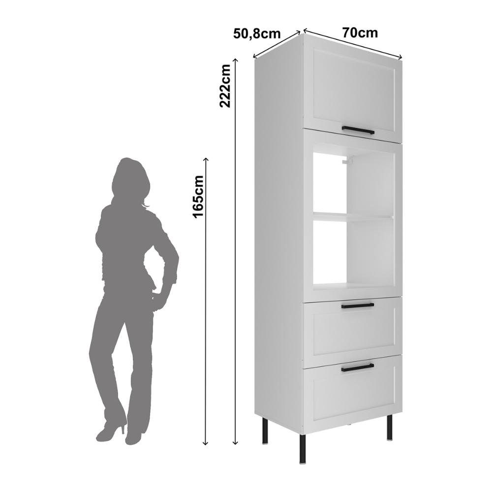 Paneleiro Torre Quente MDF para Forno/Micro-ondas 1 Porta 2 Gavetas 80cm Multimóveis CR20445 Branco