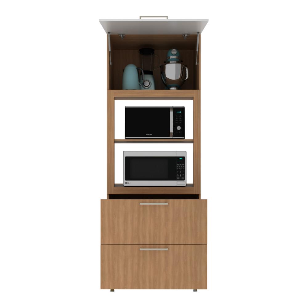 Paneleiro Torre Quente para Forno/Micro-ondas 1 Porta 2 Gavetas 80cm Multimóveis CR20443 Freijó/Branco
