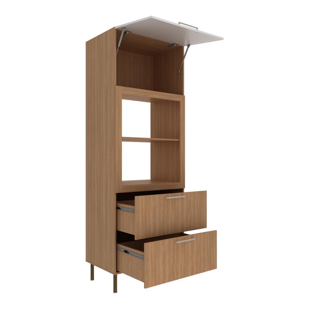 Paneleiro Torre Quente para Forno/Micro-ondas 1 Porta 2 Gavetas 80cm Multimóveis CR20443 Freijó/Branco