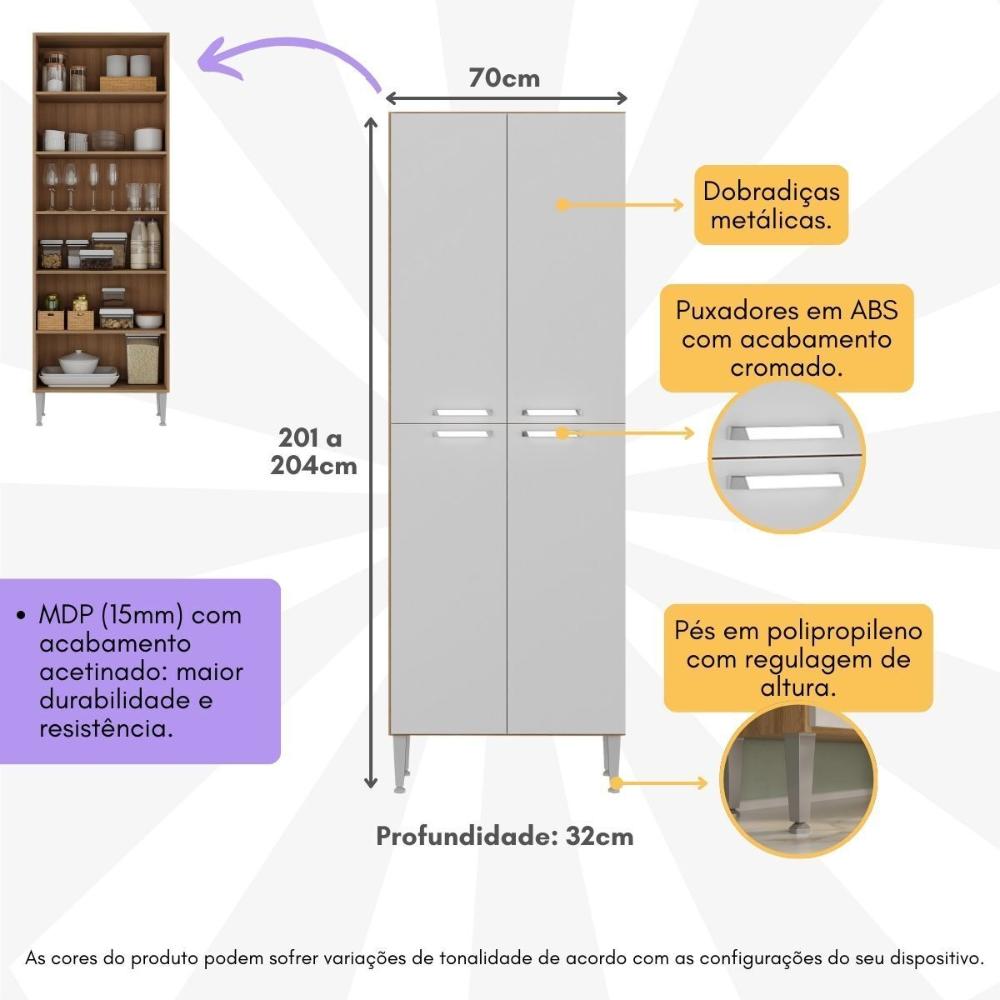 Paneleiro com 4 Portas Paris Multimóveis MP2185 Rustic/Branco