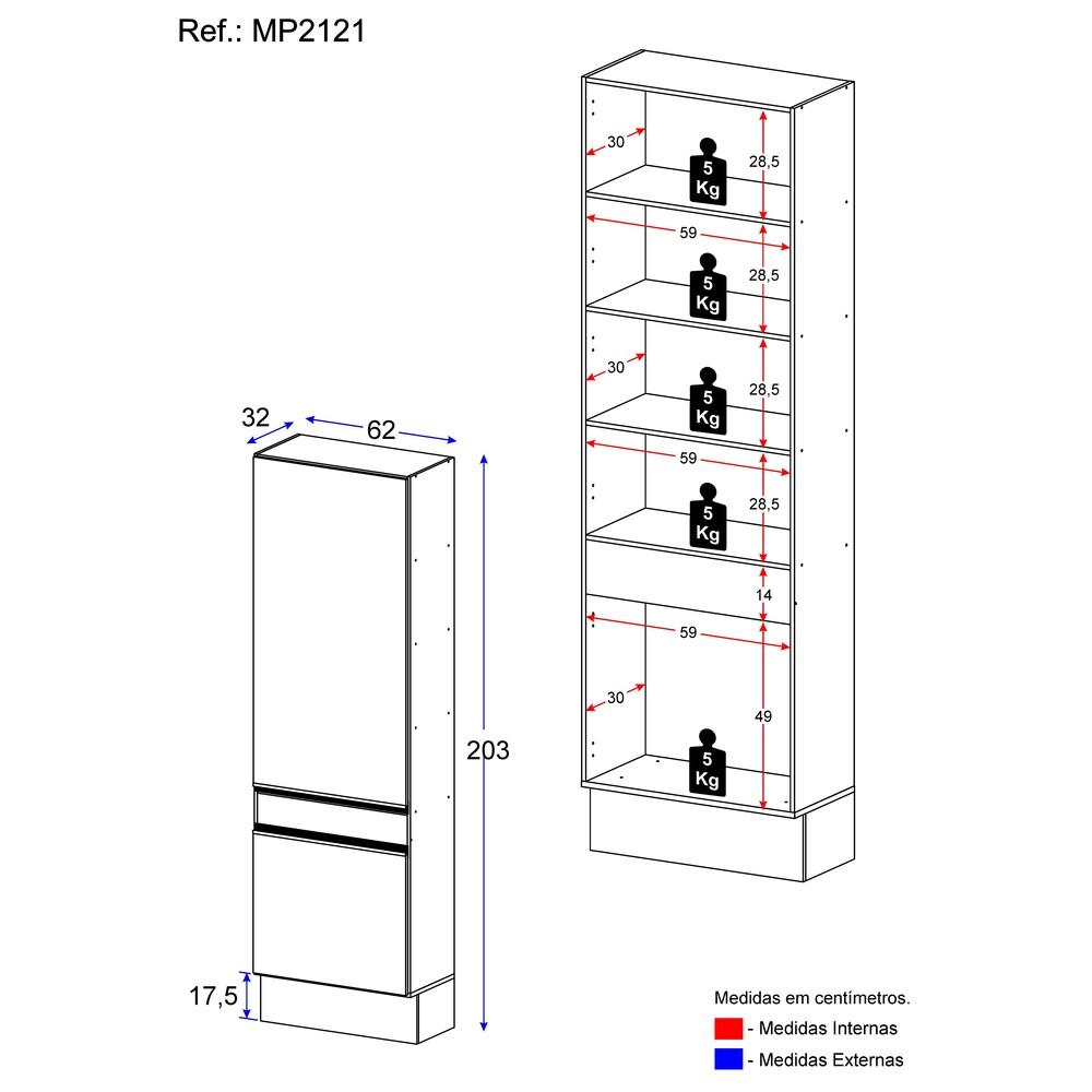 Paneleiro com Rodapé 2 Portas Veneza Multimóveis MP2121.891 Branco