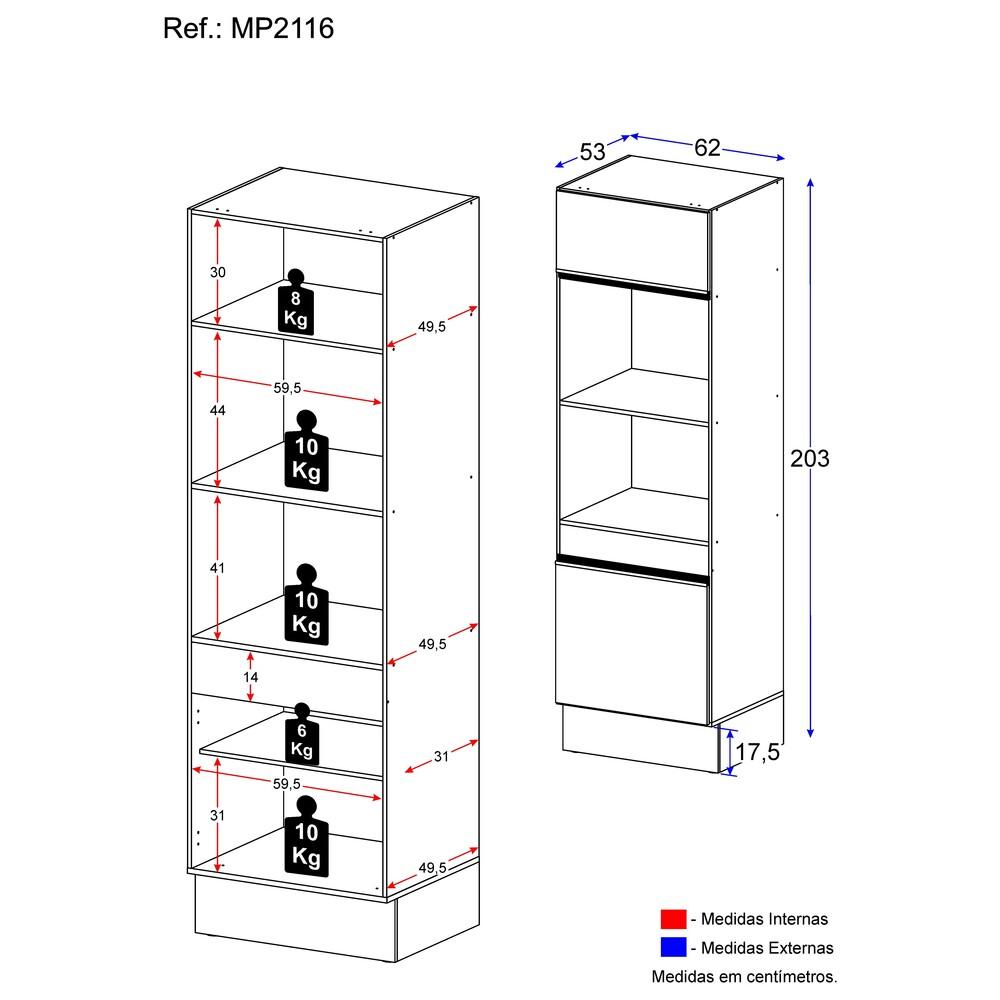 Paneleiro com Rodapé 2 Portas para Forno e Microondas Veneza GW Multimóveis MP2116 Branco