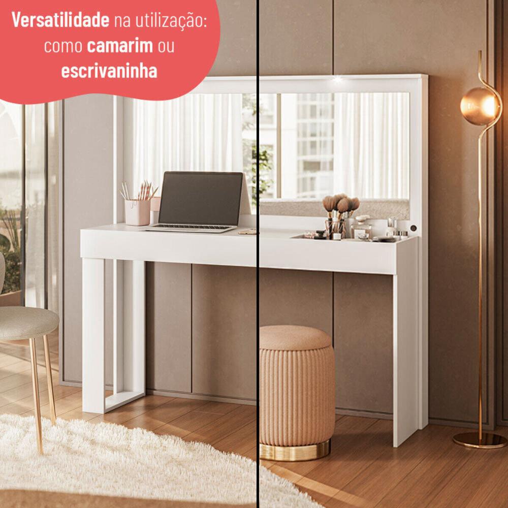 Penteadeira Camarim com Espelho e Luzes LED 135,5cm Multimóveis CR35268 Branco