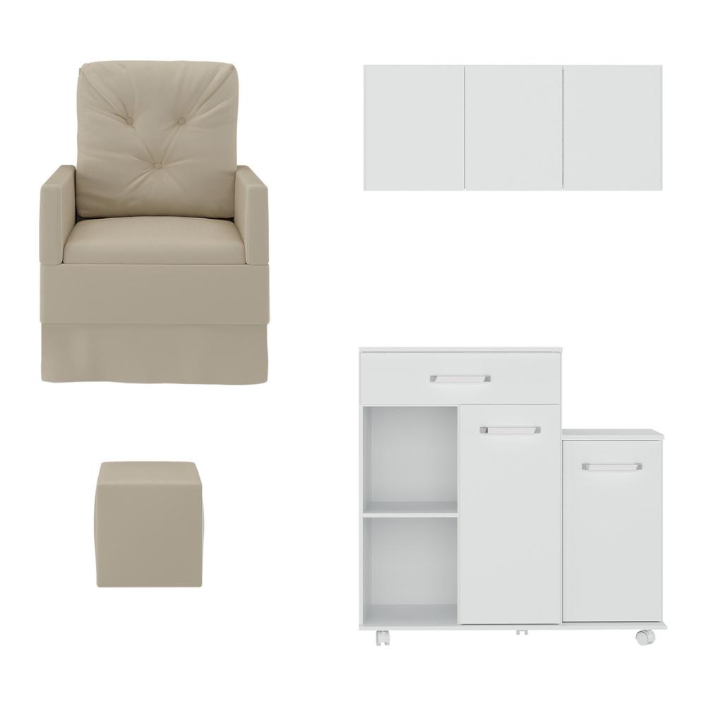 Poltrona de Amamentação com Puff e Armário/Balcão Multimóveis MP4212 Branco/Bege