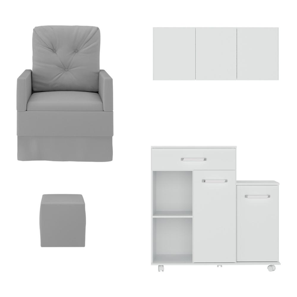 Poltrona de Amamentação com Puff e Armário/Balcão Multimóveis MP4212 Branco/Cinza
